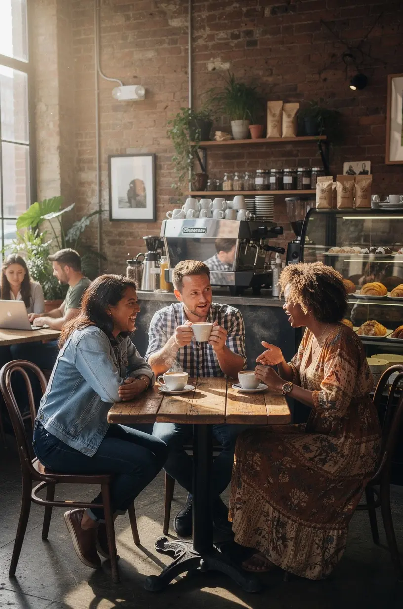 Community members collaborating on storytelling projects.