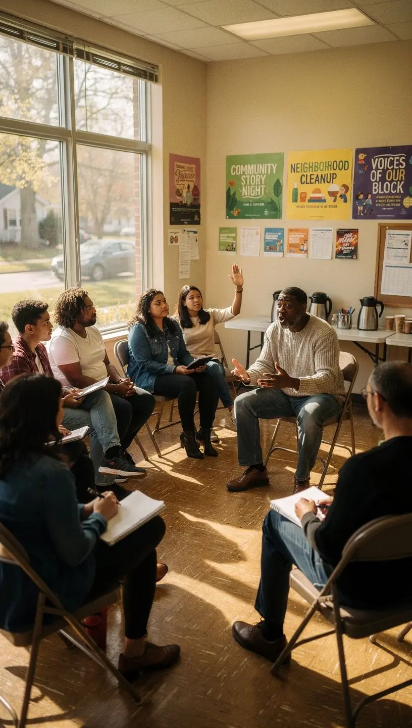 Community members sharing personal stories in a safe environment.